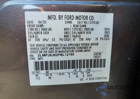 2023 Lincoln Nautilus z USA, uszkodzony, nr VIN 2LMPJ8J92PBL12160